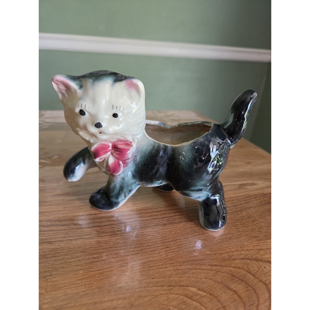 Vintage Ceramic Kitty Cat Prancing Planter